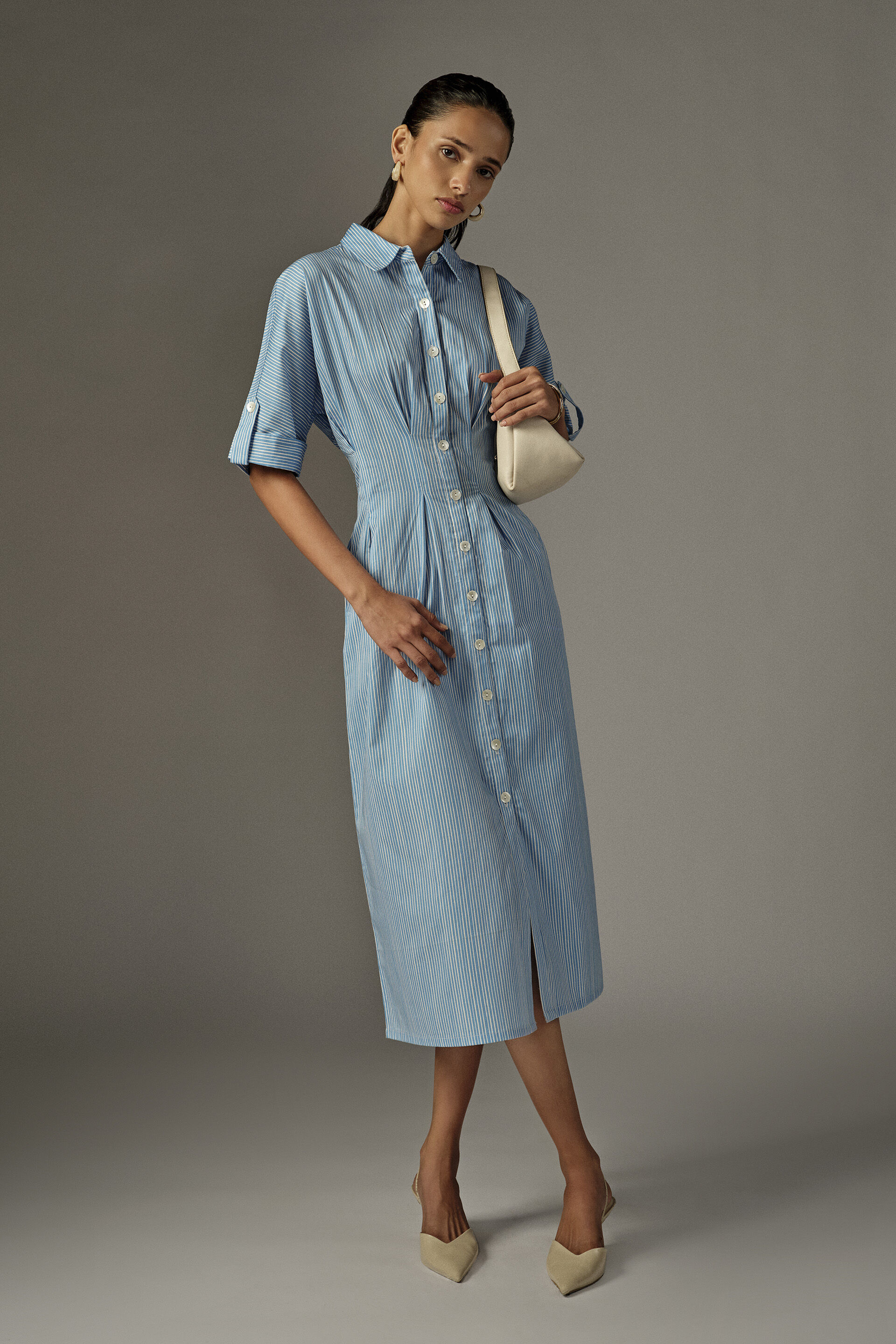 Aeris Blue Striped Cotton Dress, Blue, image 2